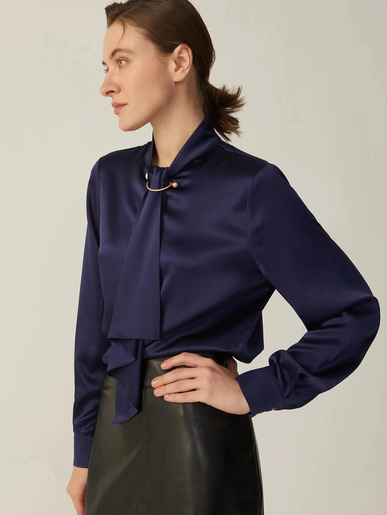 Classic Gorgeous Silk Shirt  Long Sleeves Collared Silk Blouse for Women