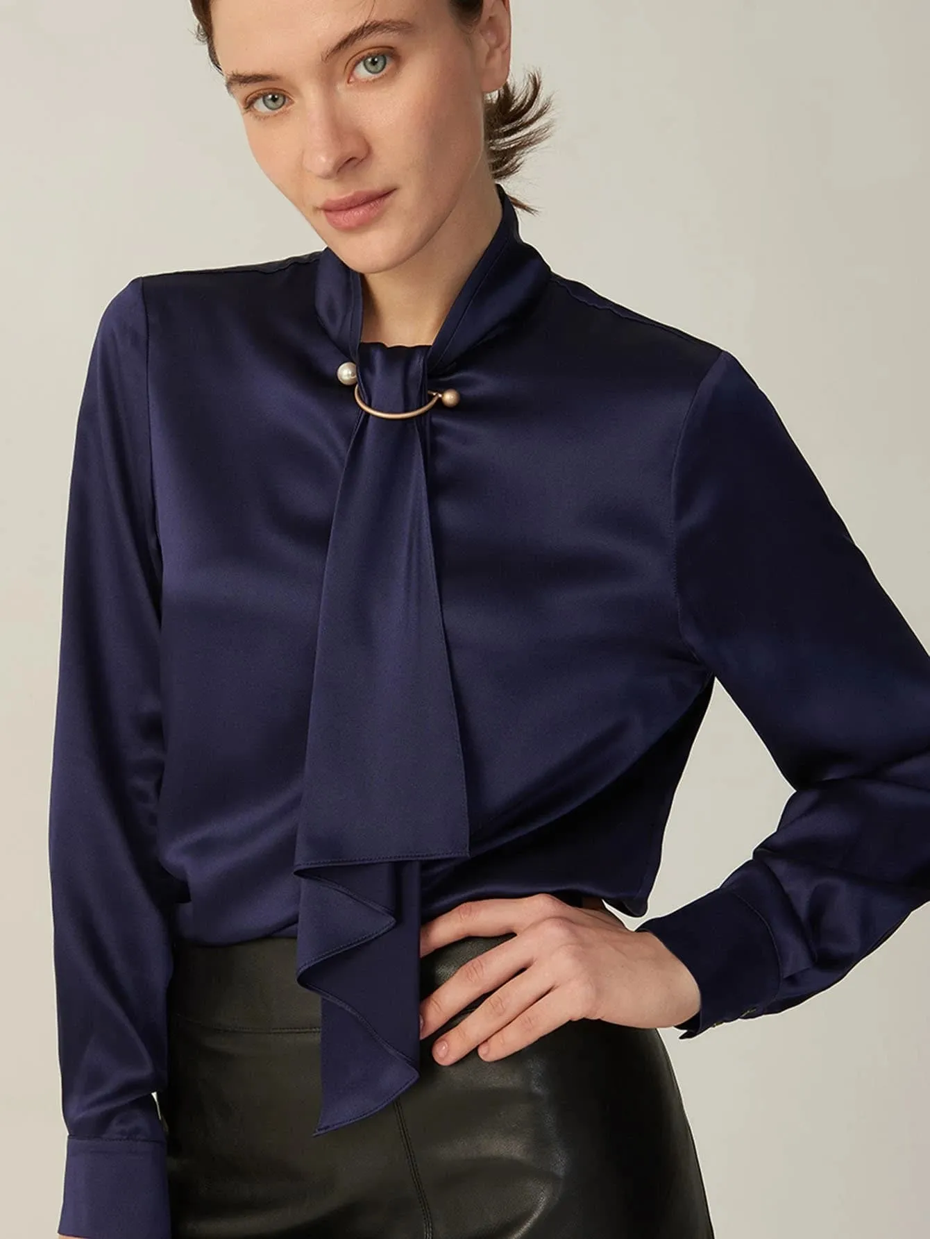 Classic Gorgeous Silk Shirt  Long Sleeves Collared Silk Blouse for Women