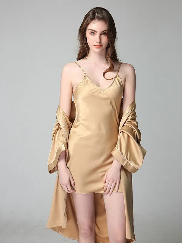 Classic Short Brides and Bridesmaids Silk Chemise and Kimono Set