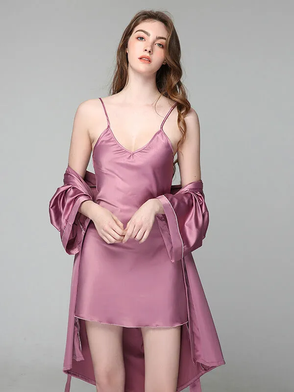 Classic Short Brides and Bridesmaids Silk Chemise and Kimono Set