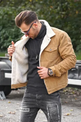 Cordjacke mit Teddyfell Beige 21022