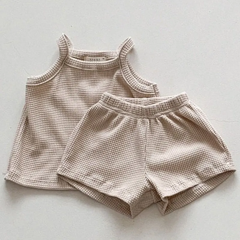 Cotton Waffle Vest Top and Shorts Set