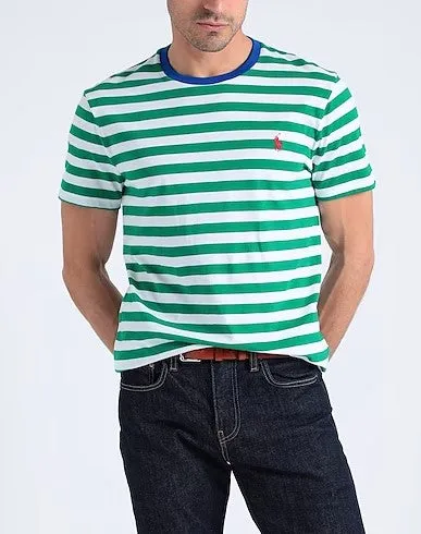 Custom Slim Fit StripedJersey T-Shirt - Green & White