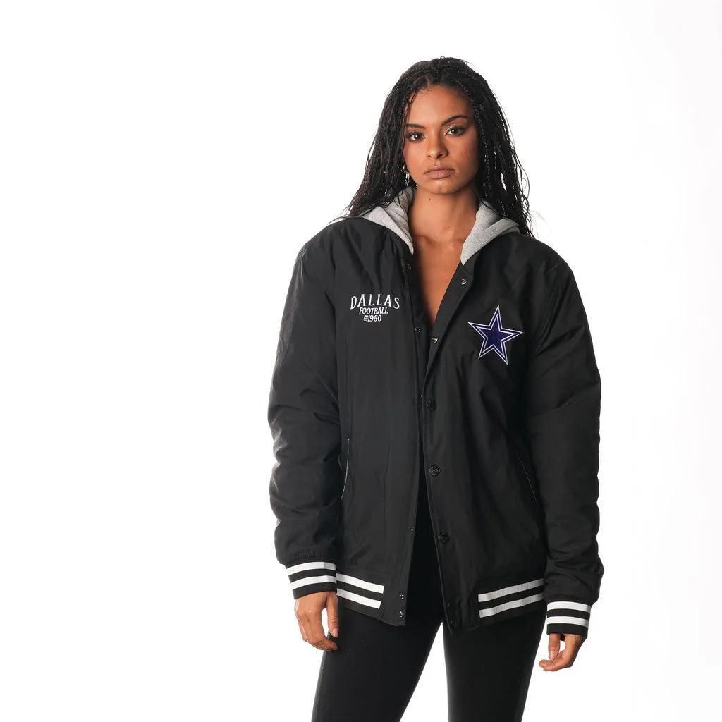 DALLAS COWBOYS HOODED BOMBER JACKET - BLACK