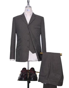 Dark Brown And Black Houndstooth 3 Piece Suit