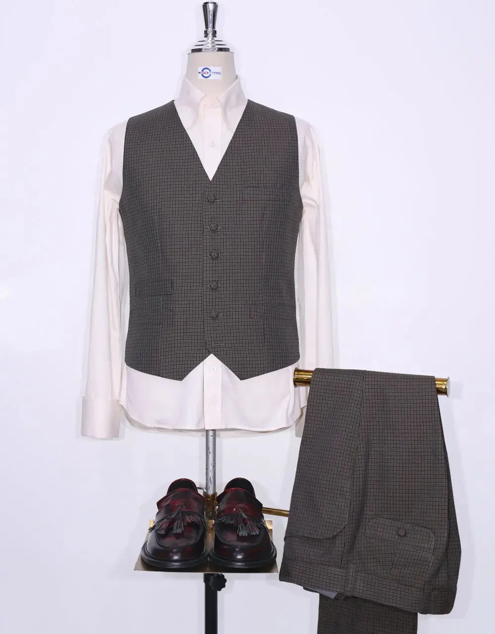 Dark Brown And Black Houndstooth 3 Piece Suit