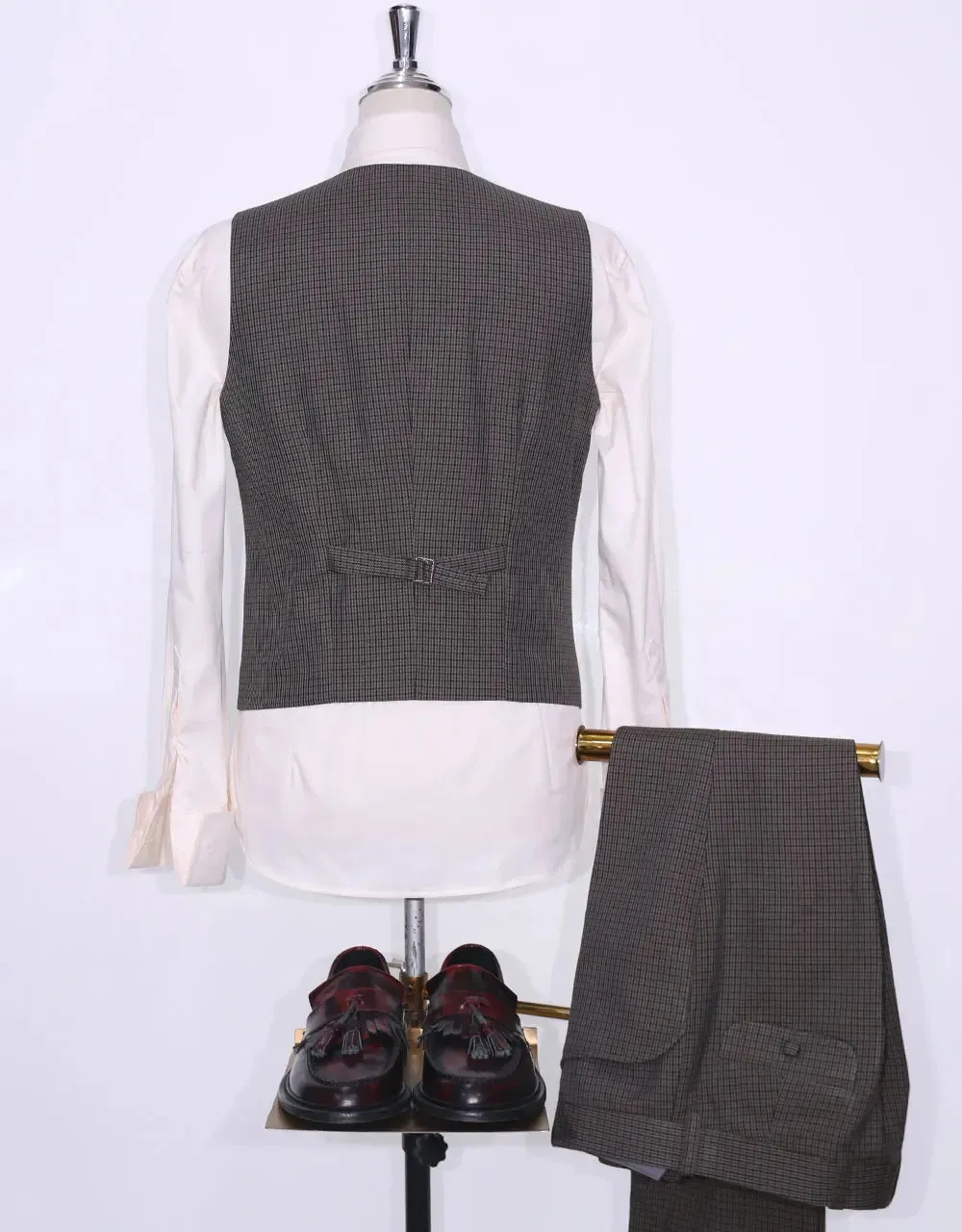 Dark Brown And Black Houndstooth 3 Piece Suit