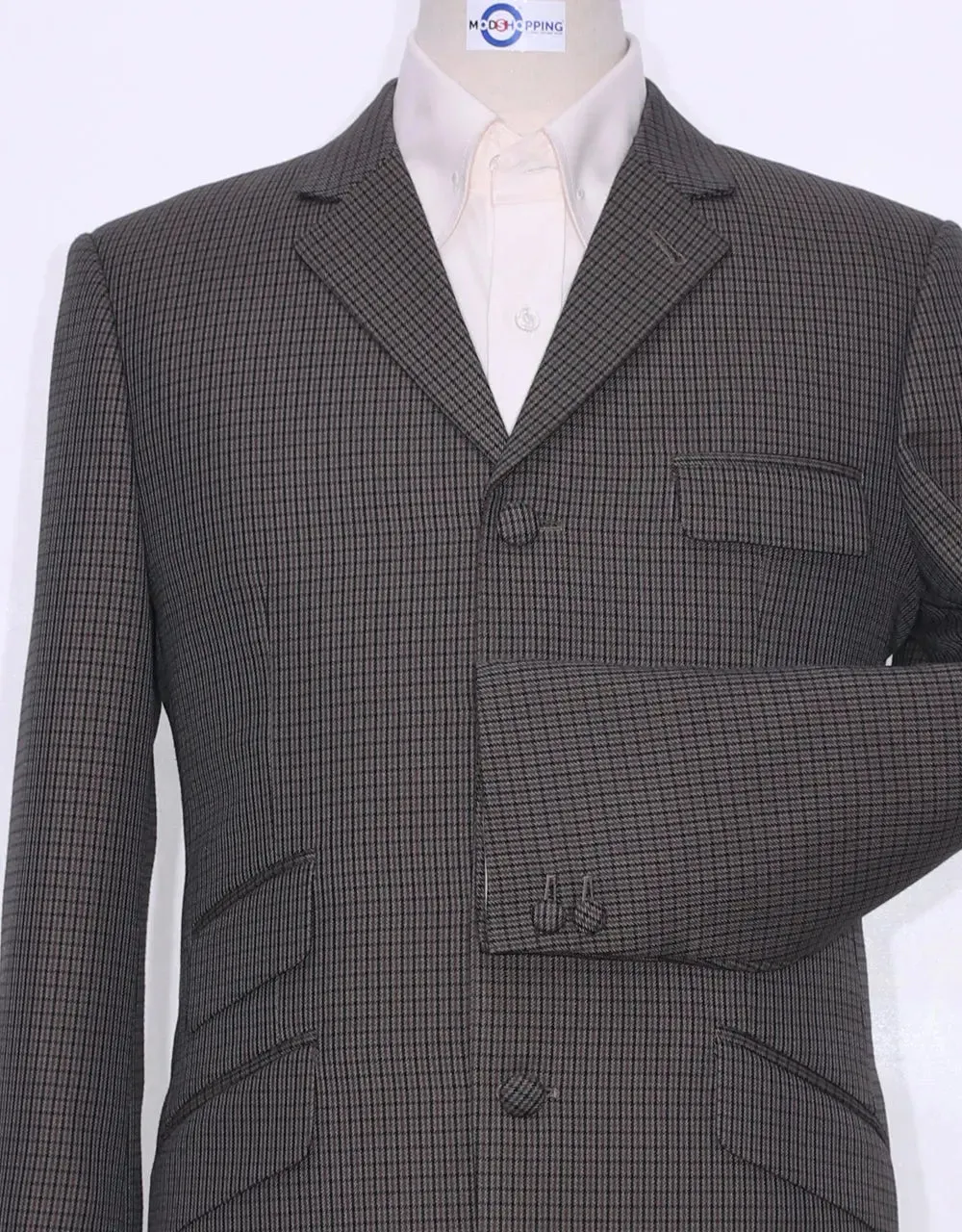 Dark Brown And Black Houndstooth 3 Piece Suit