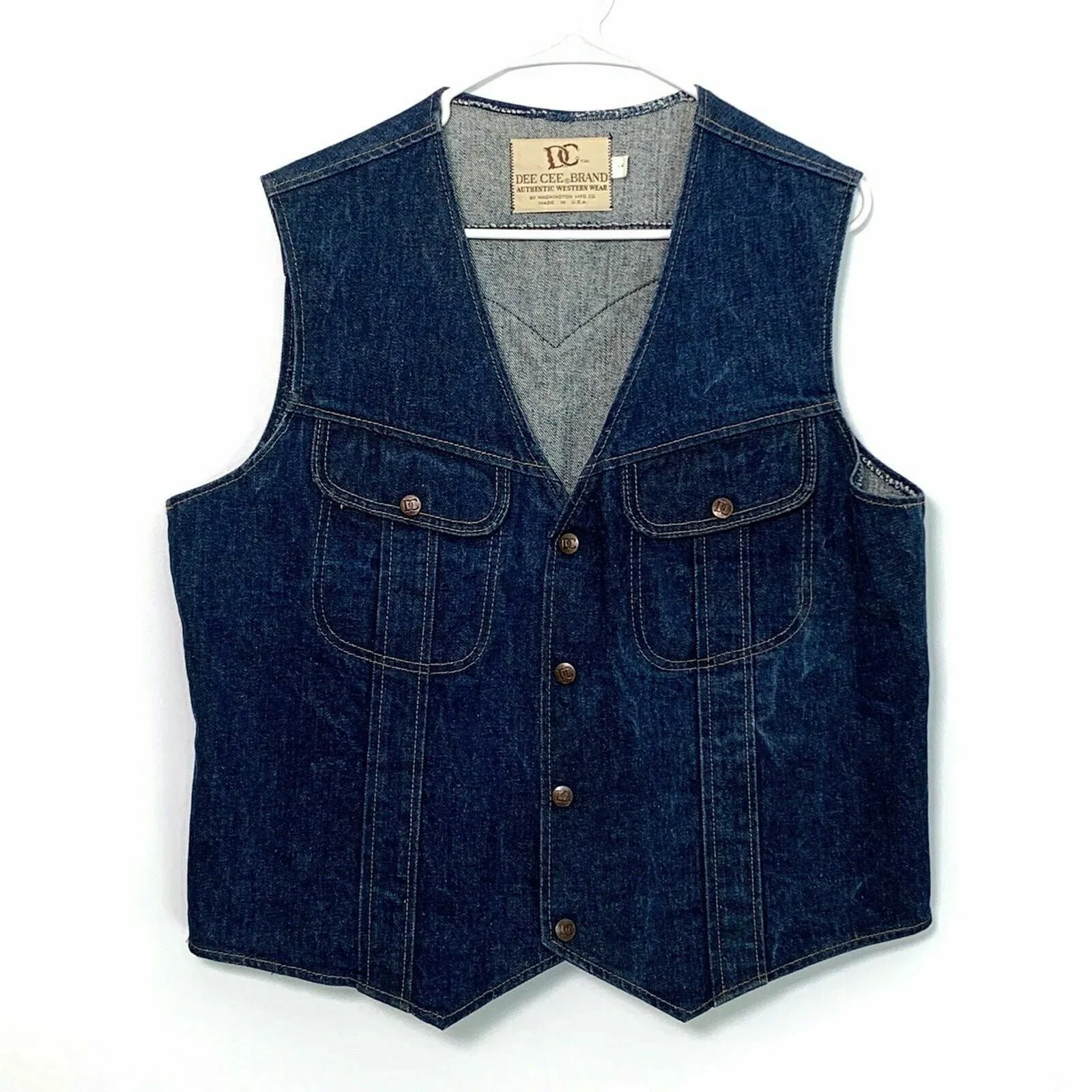 Dee Cee Brand Vintage Denim Vest | Blue | L (42-44) | Snap-Up | Made in USA | VGC