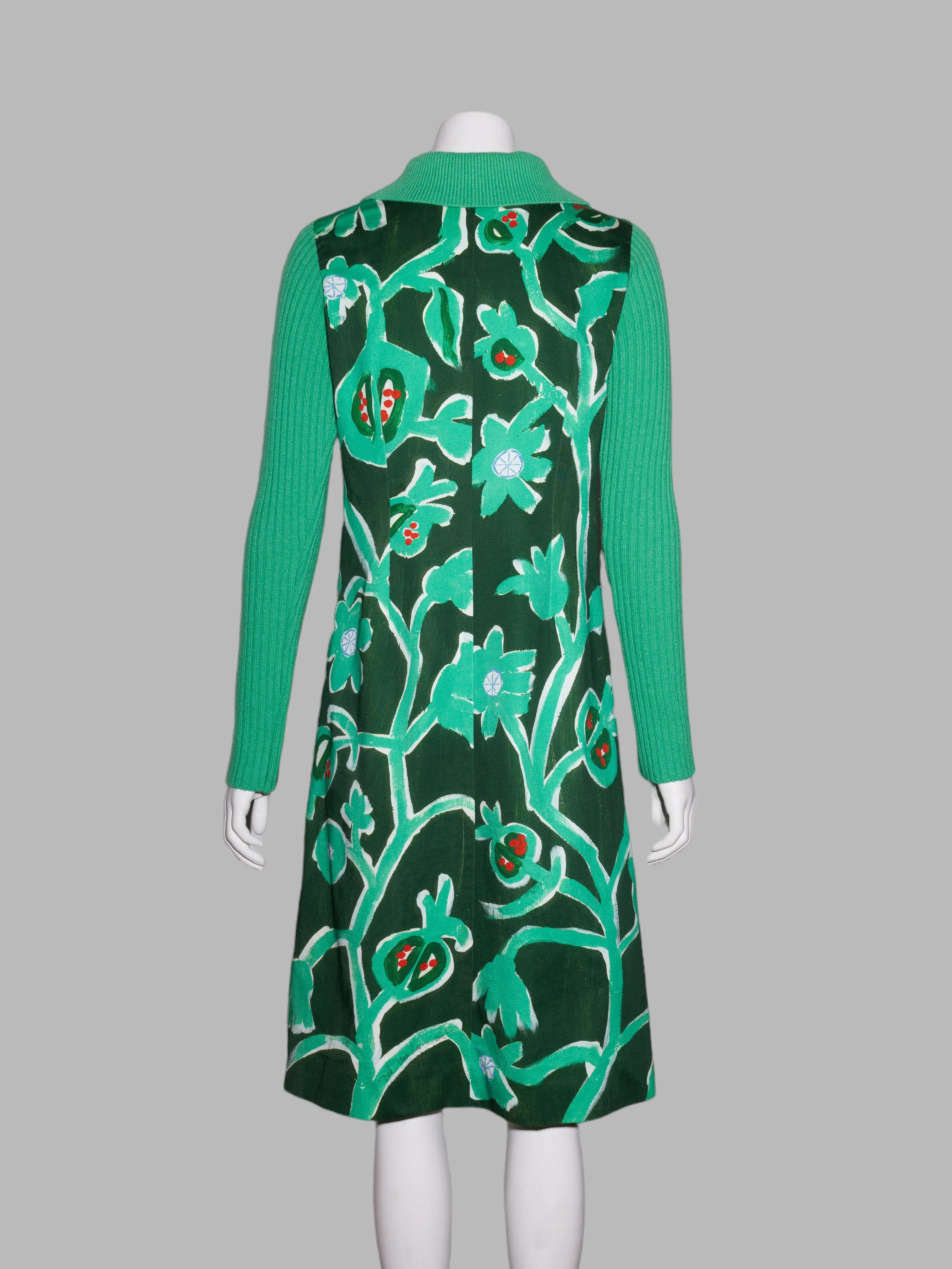 Dirk Van Saene winter 2005 green cotton floral print knee length dress