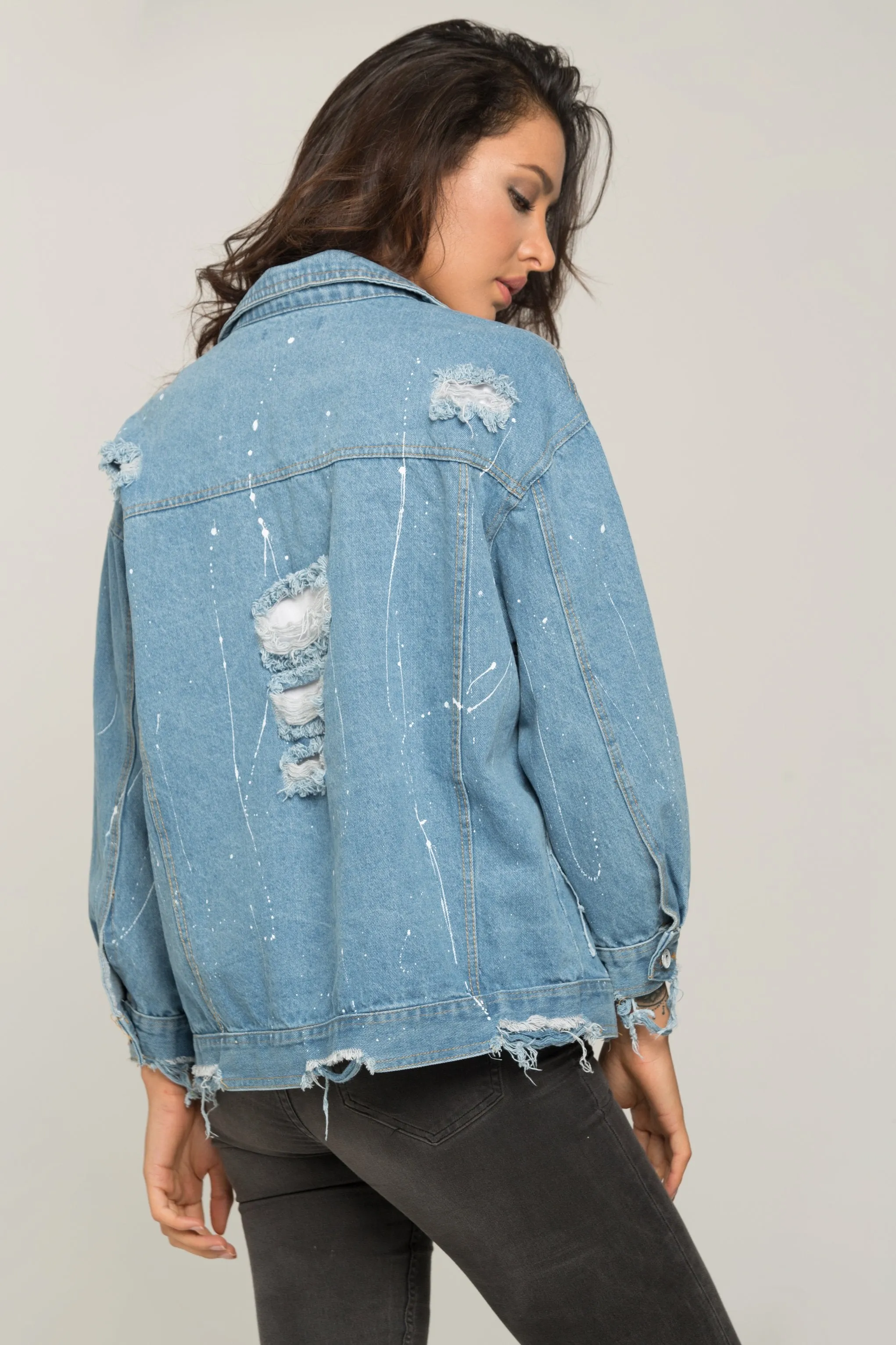 Distressed Denim Splashed Jacket