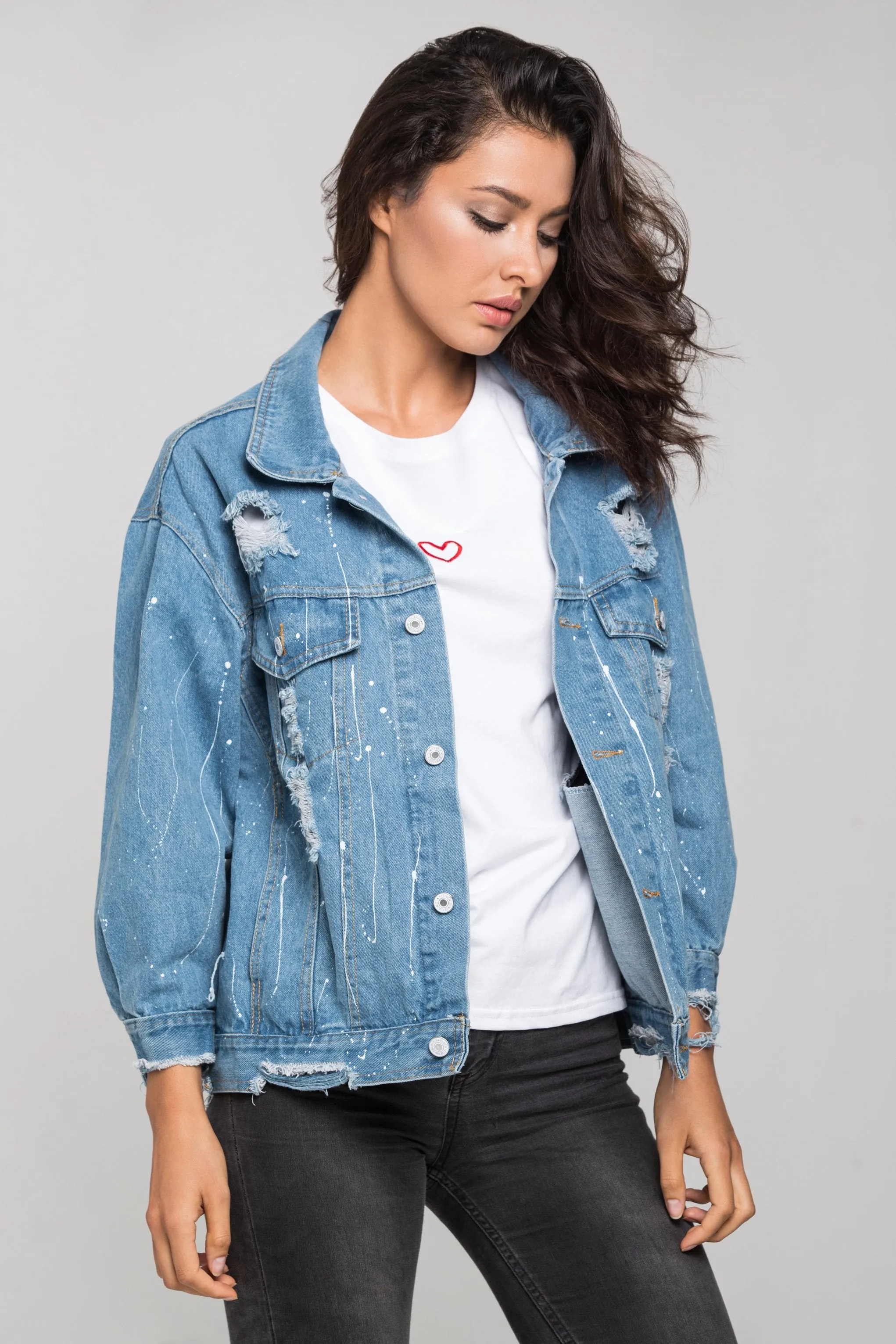 Distressed Denim Splashed Jacket