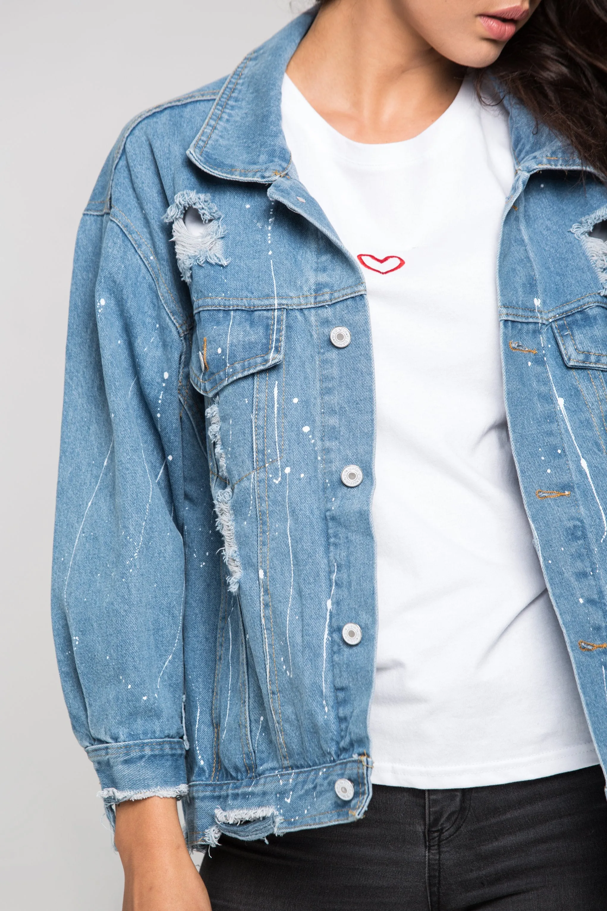 Distressed Denim Splashed Jacket