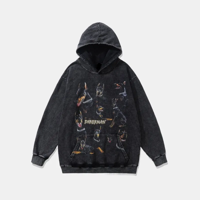 Doberman | Hip-Hop Vintage Doberman Print Hoodie