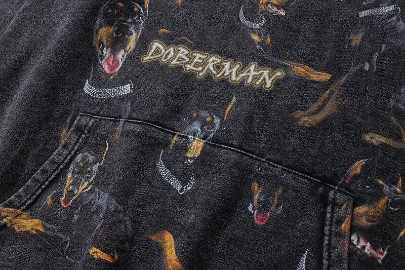 Doberman | Hip-Hop Vintage Doberman Print Hoodie