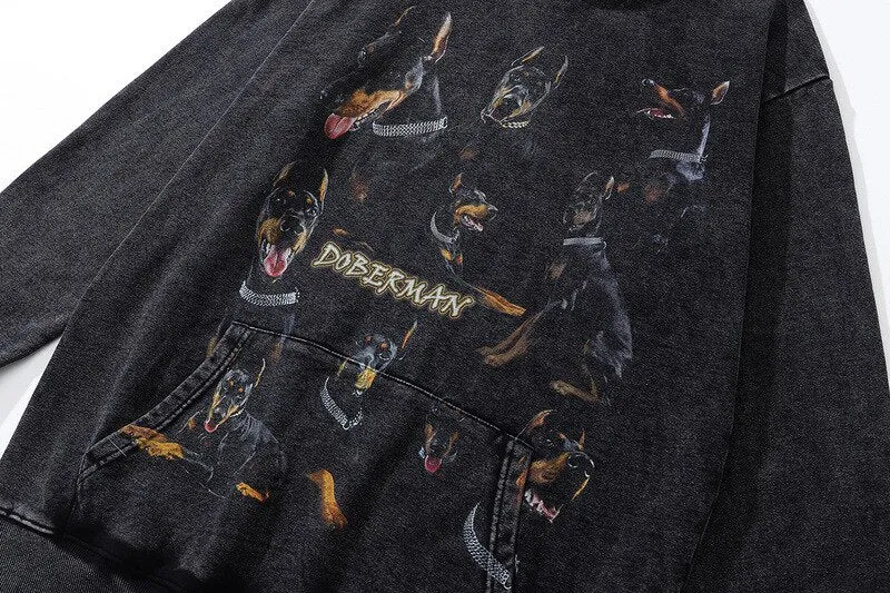 Doberman | Hip-Hop Vintage Doberman Print Hoodie