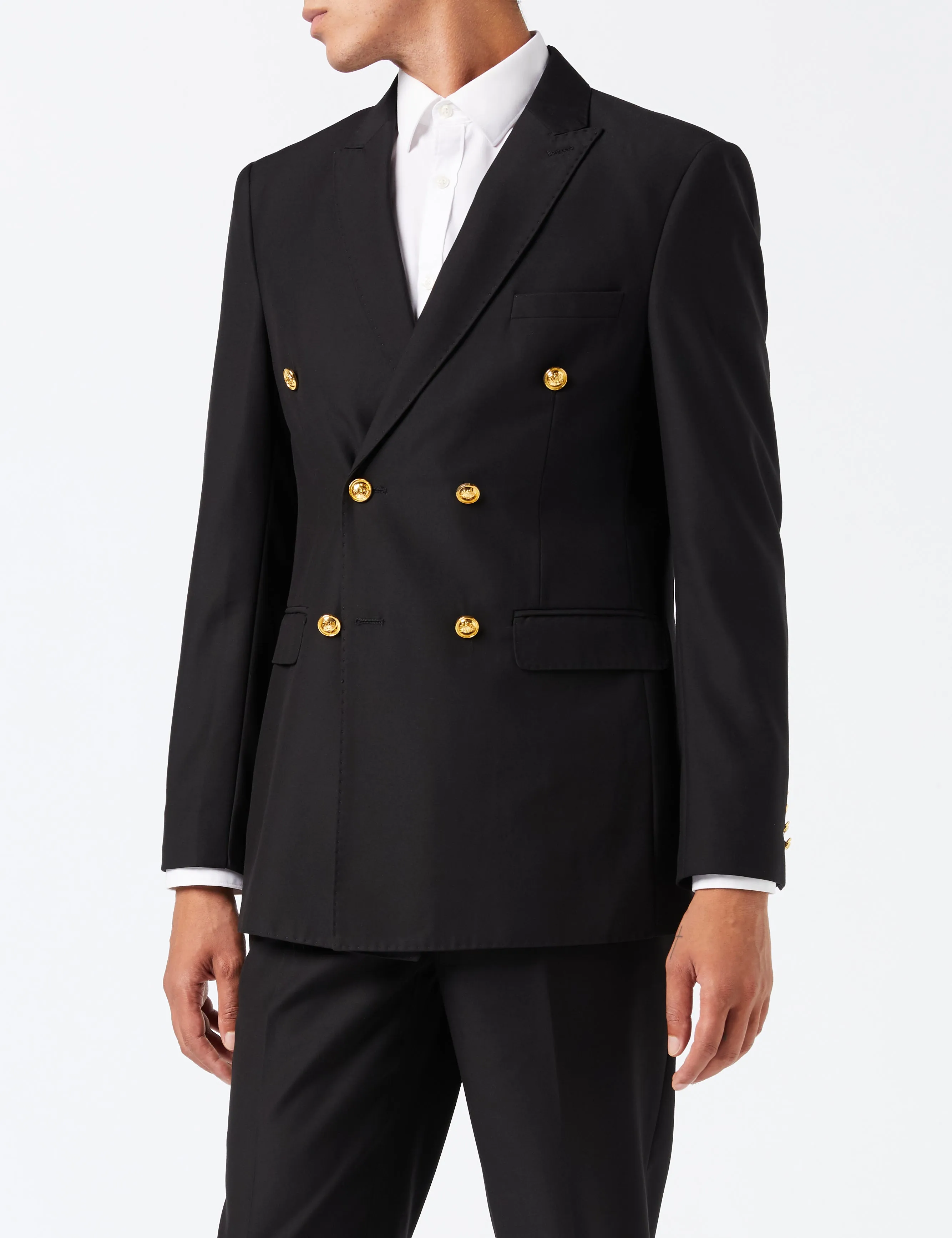 DOUBLE BREASTED GOLD BUTTON SUIT IN BLACK