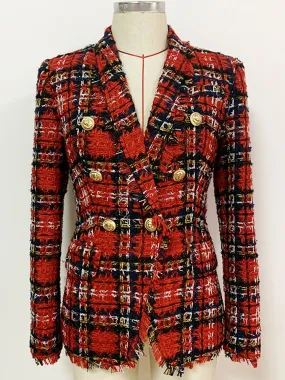 Double Breasted Plaid Tweed Blazer