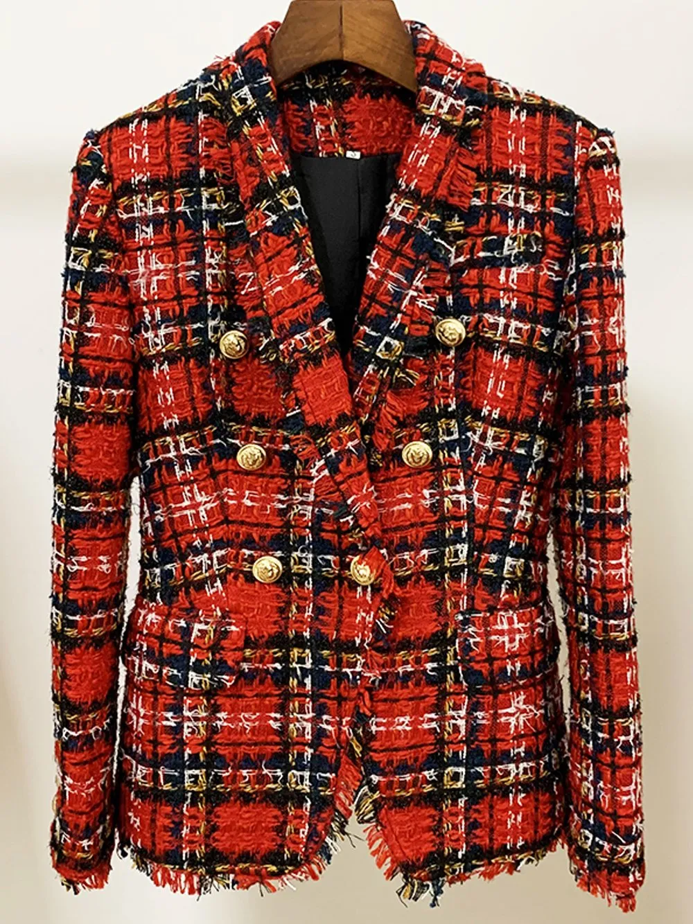 Double Breasted Plaid Tweed Blazer