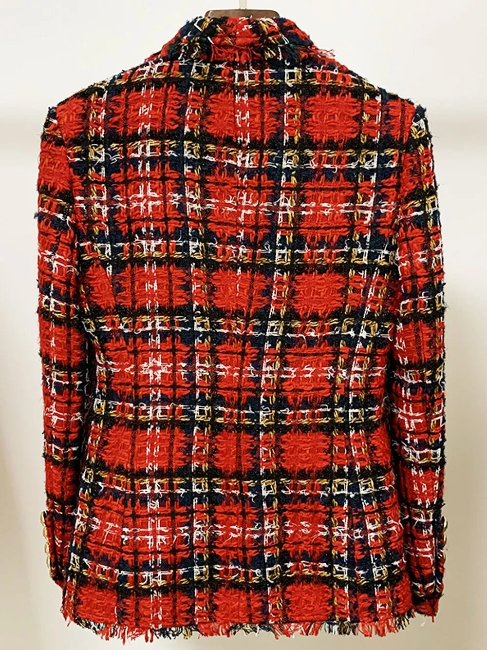 Double Breasted Plaid Tweed Blazer