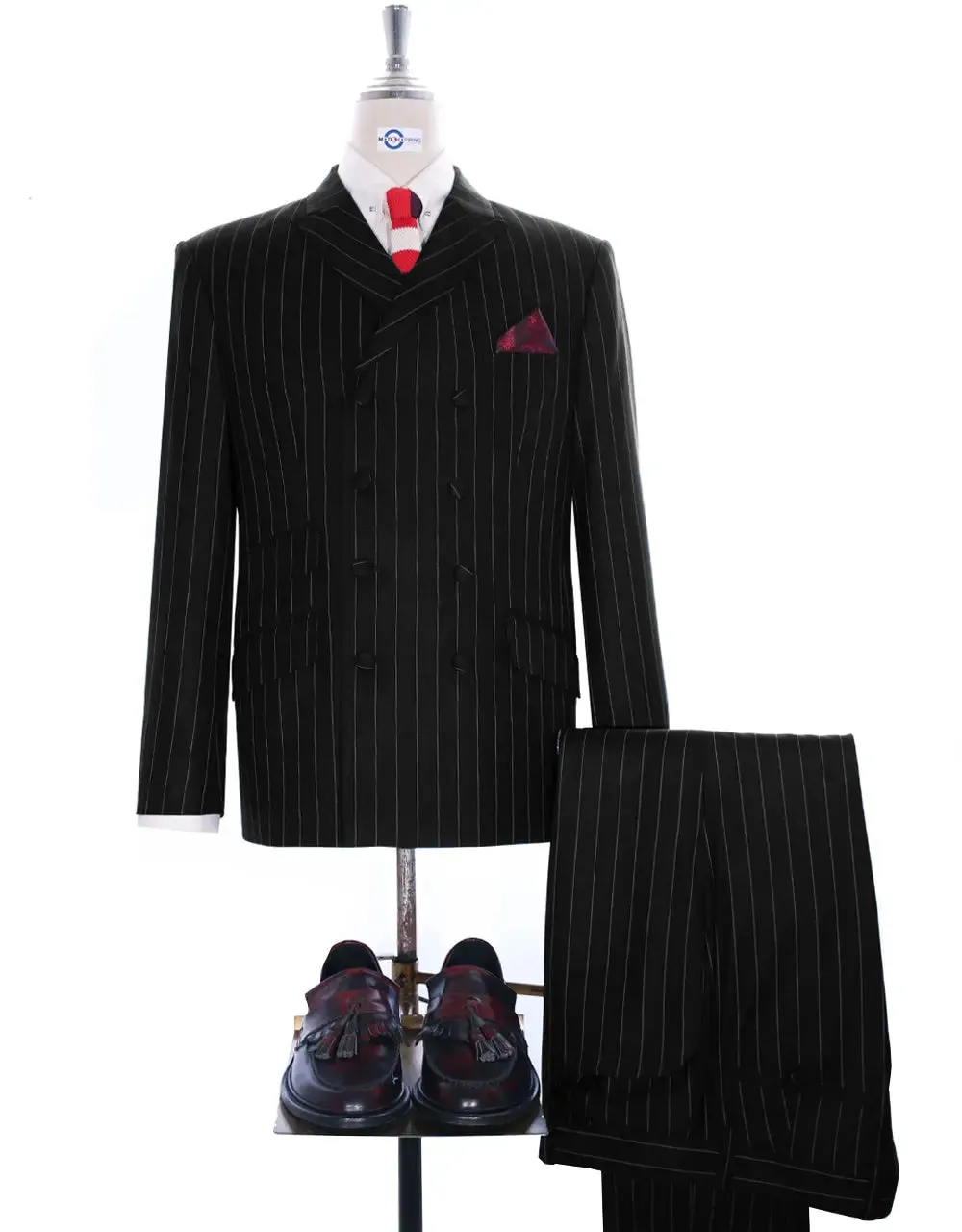 Double Breasted  Suit - Vintage Style Black Stripe Suit