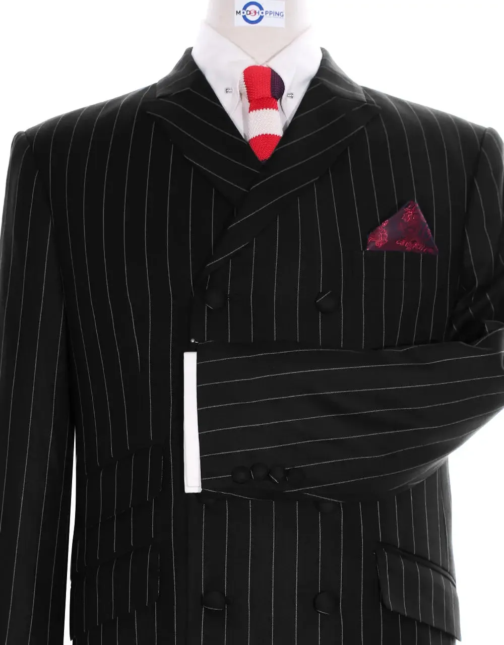 Double Breasted  Suit - Vintage Style Black Stripe Suit