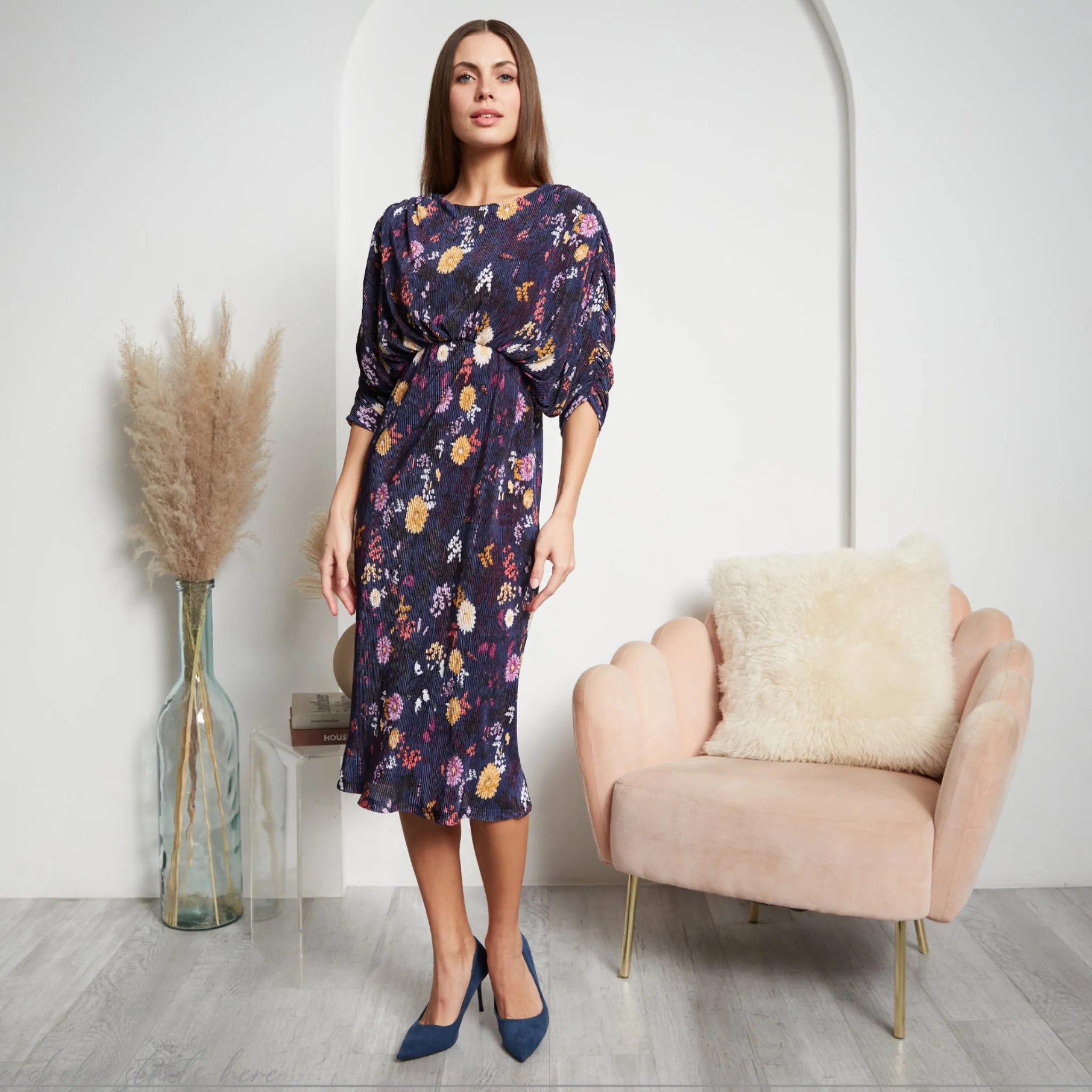 Elise Dress: Navy Floral