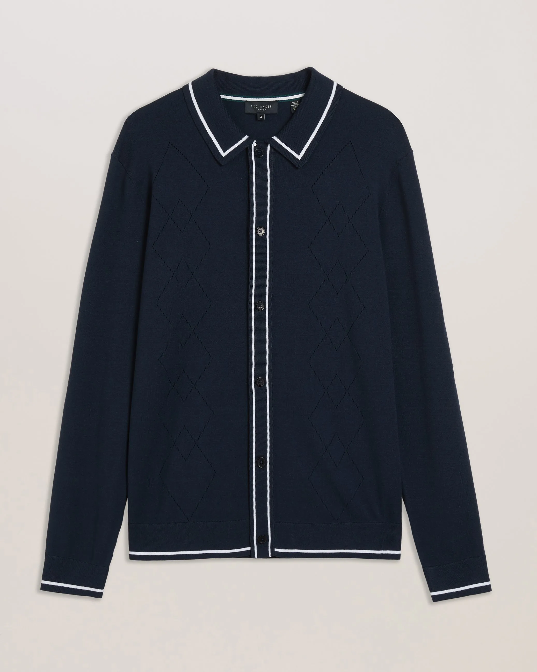 Elmdon Ls Diamond Button Through Shirt Navy