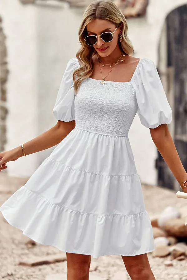 Fashion Ruffle Hem Trendy Solid Color Cusual Dress