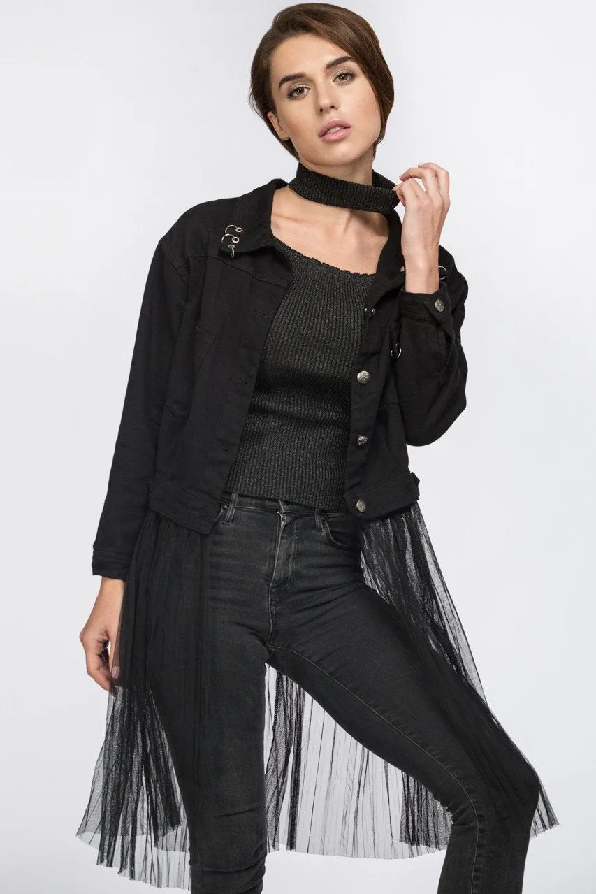 Fatma Husam - Black Two Piece Denim Jacket with Removable Mesh