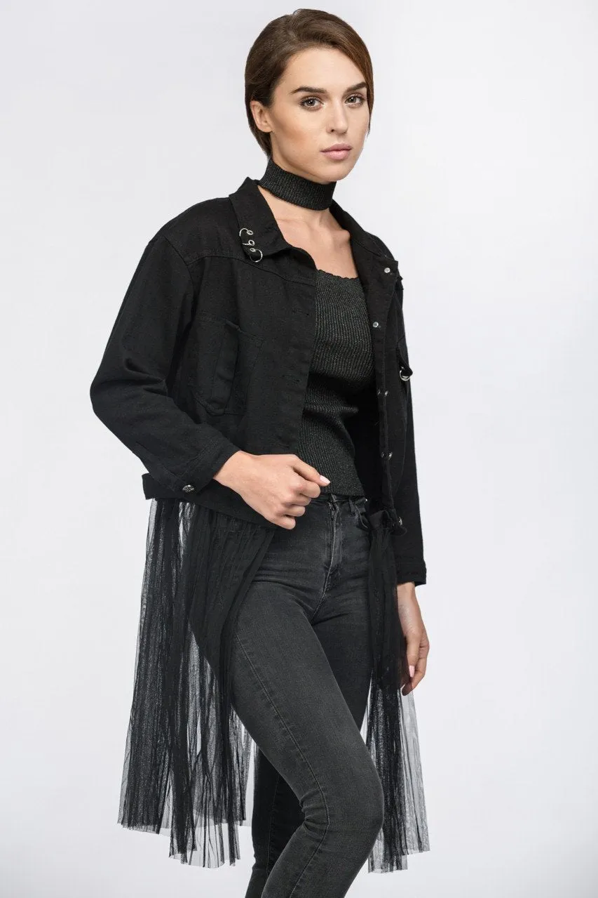 Fatma Husam - Black Two Piece Denim Jacket with Removable Mesh