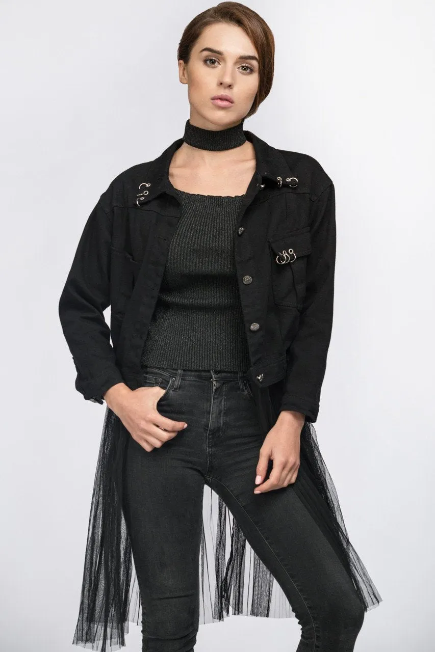 Fatma Husam - Black Two Piece Denim Jacket with Removable Mesh