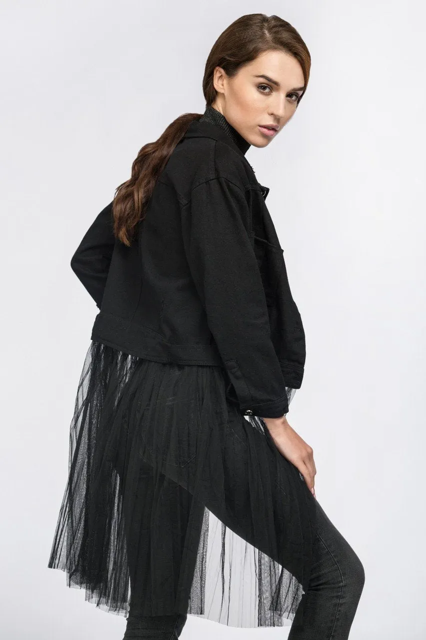 Fatma Husam - Black Two Piece Denim Jacket with Removable Mesh