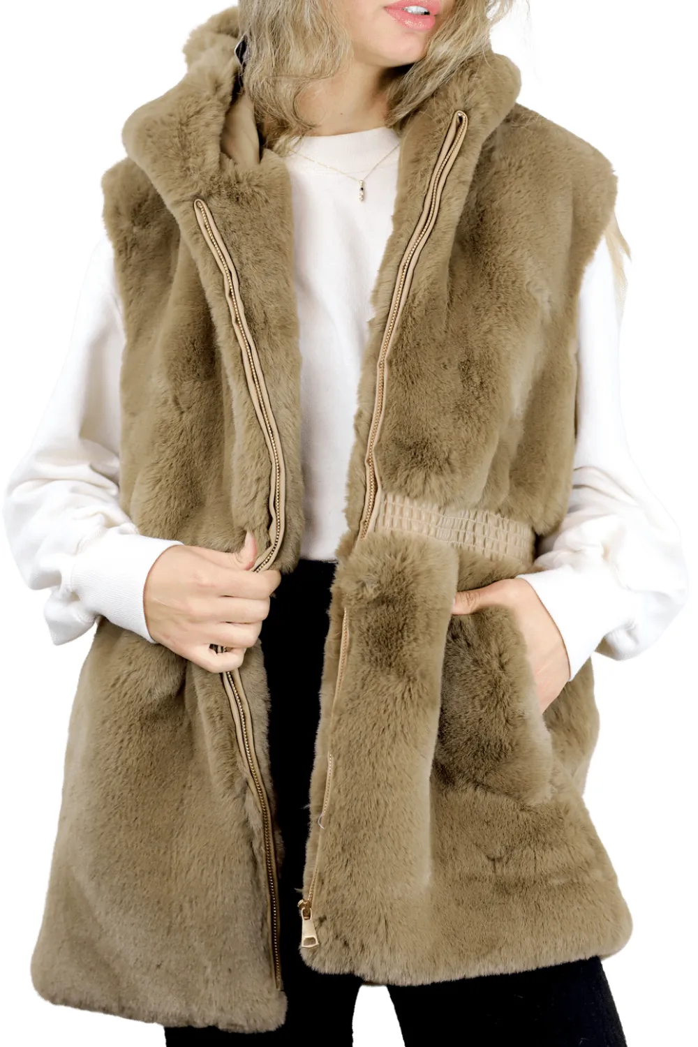 Faux Fur Vest - Camel