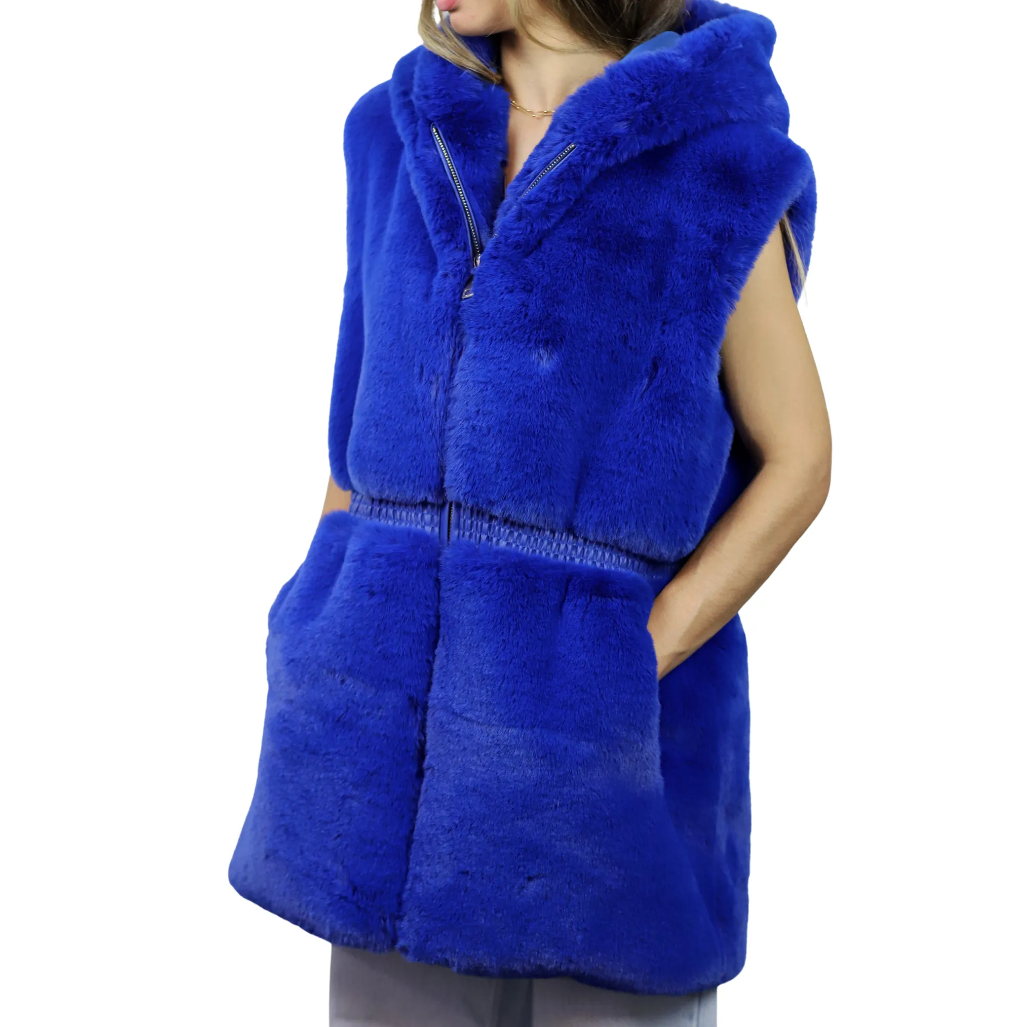 Faux Fur Vest - Electric Blue