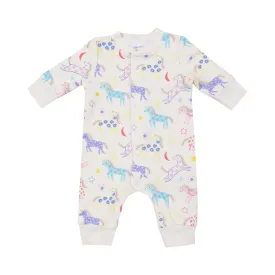 French Terry Fun Unicorns Baseball Collar Romper