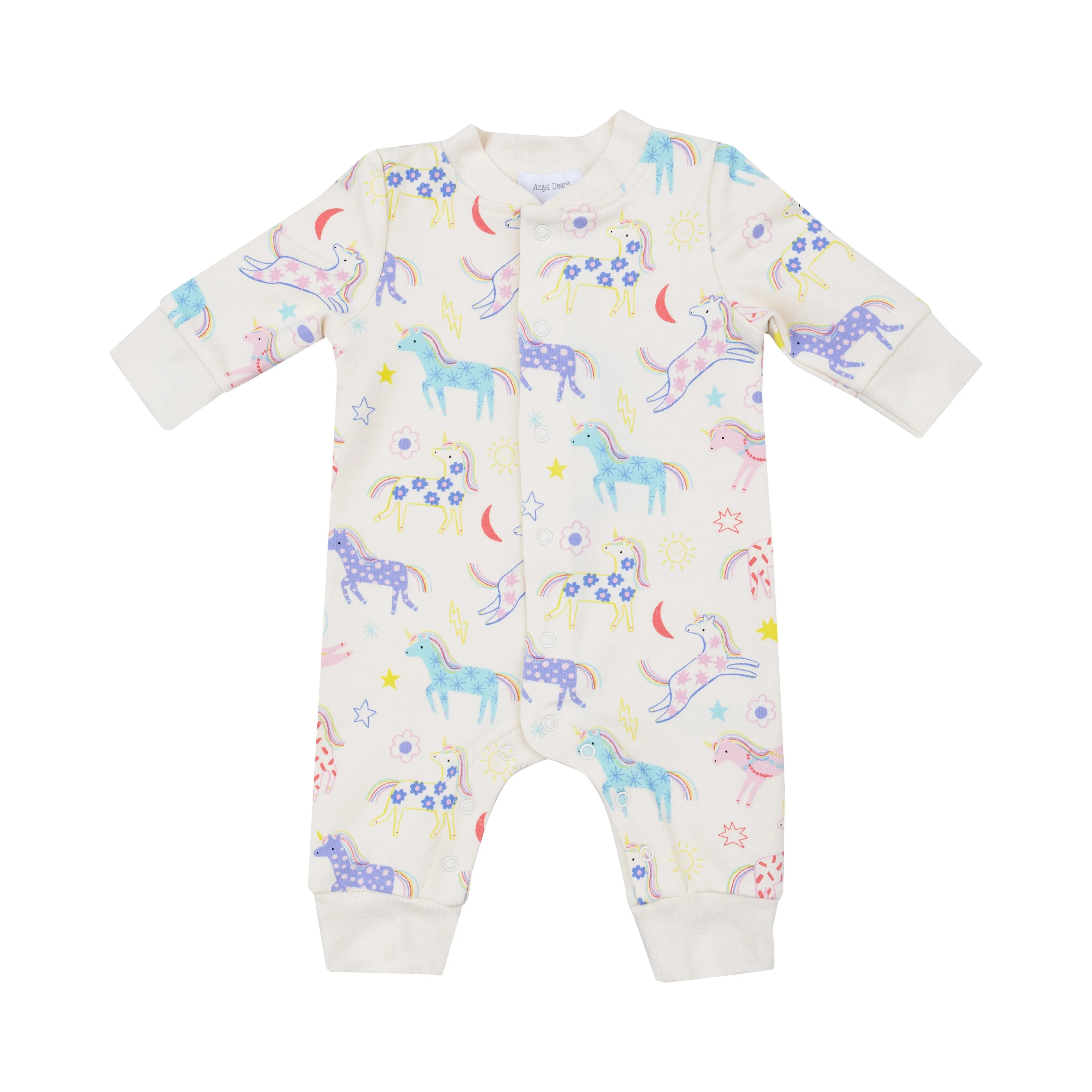 French Terry Fun Unicorns Baseball Collar Romper