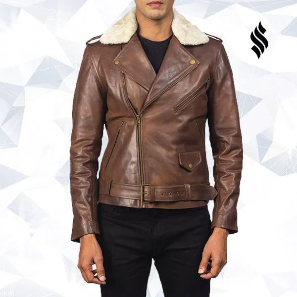 Furton Brown Leather Biker Jacket