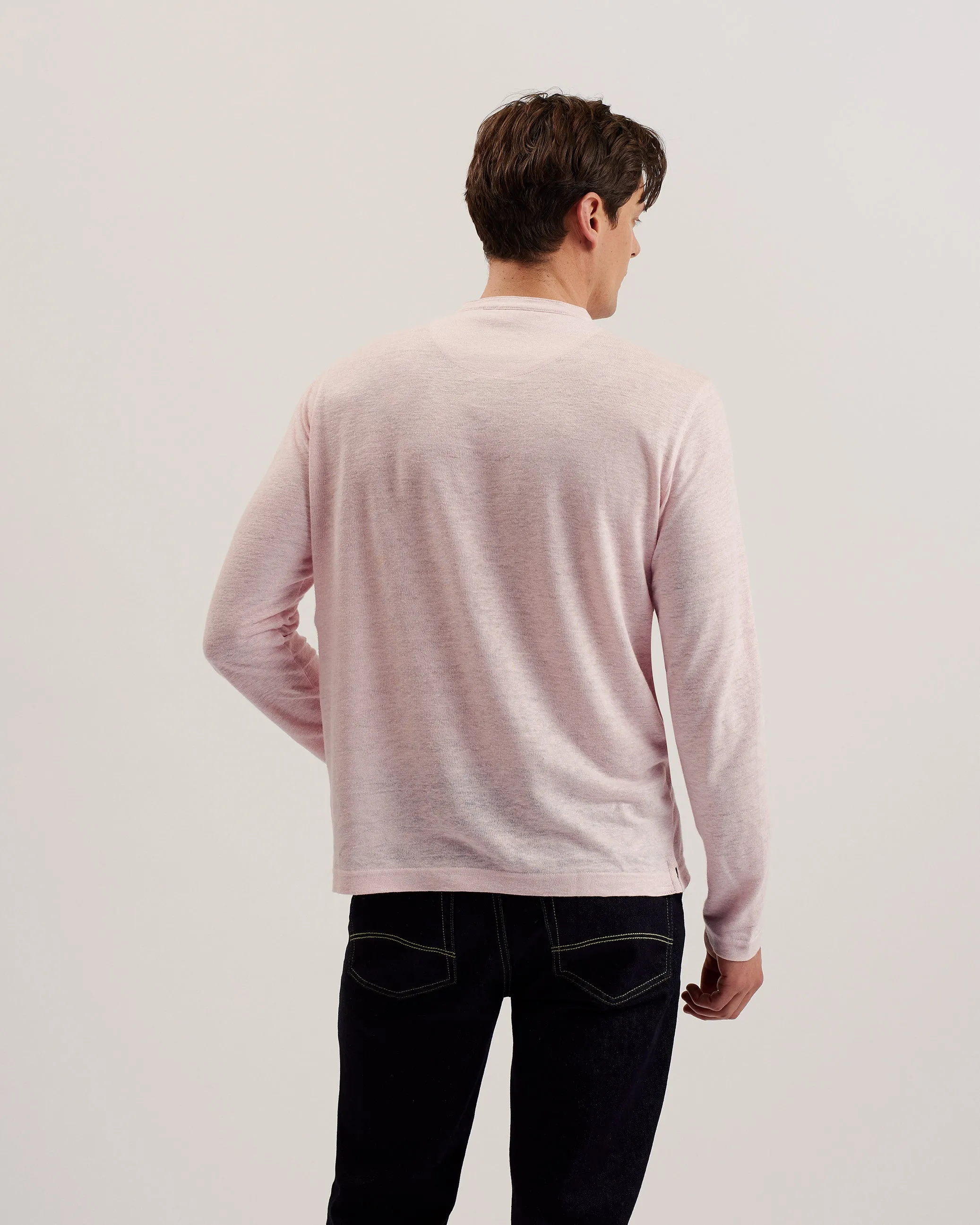 Gamle Ls Linen Henley Lt-Pink