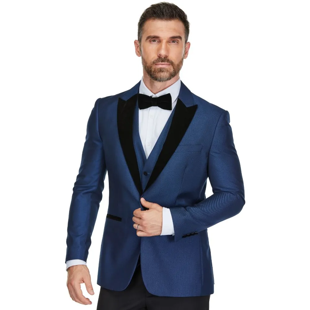 Gino Vitale Men's 3-Piece Peak Lapel Velvet Trim Tuxedo with Subtle Sheen