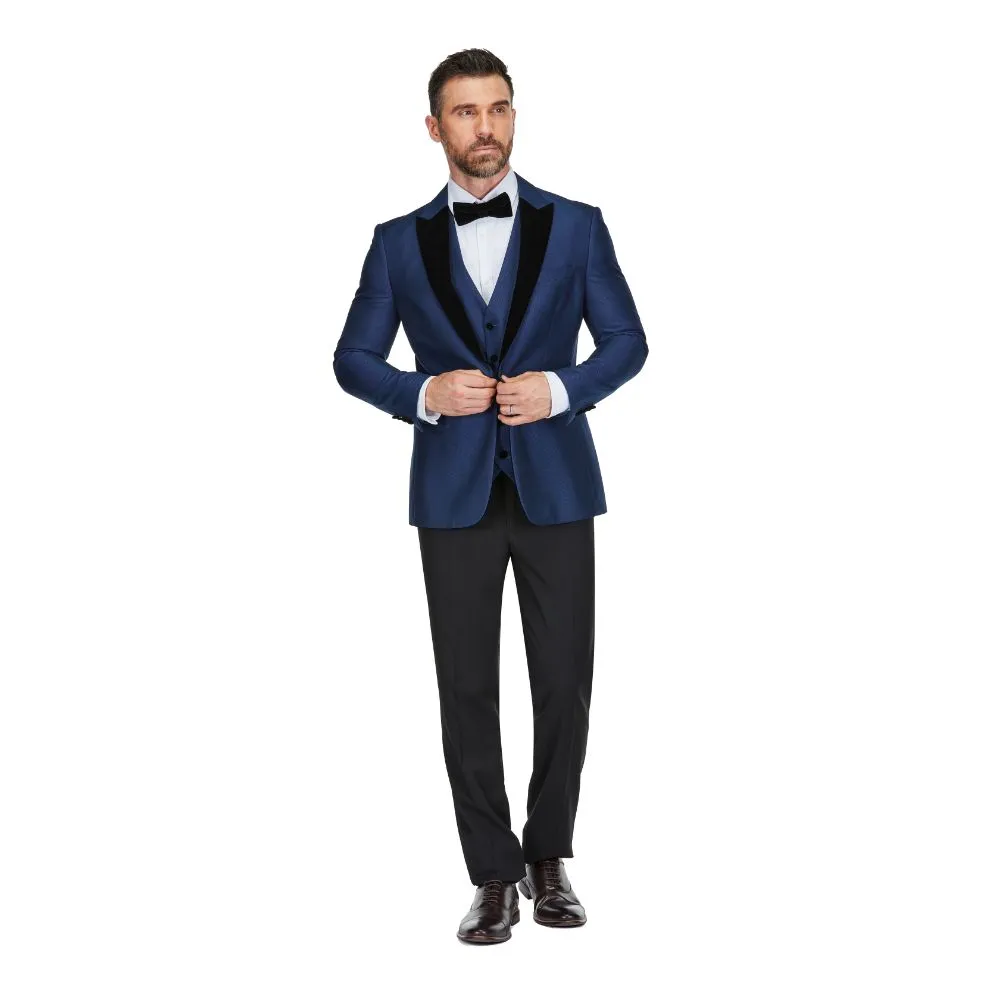 Gino Vitale Men's 3-Piece Peak Lapel Velvet Trim Tuxedo with Subtle Sheen