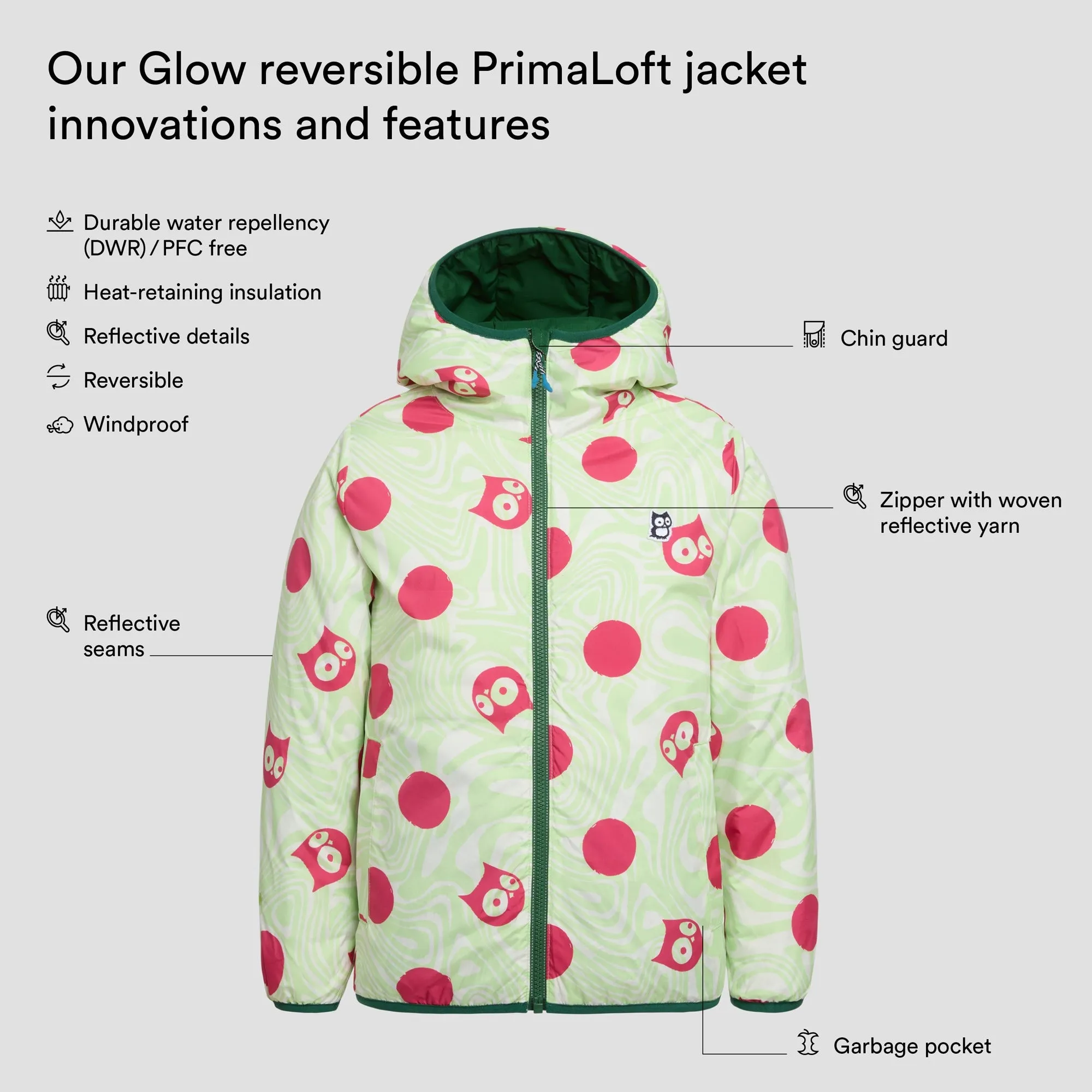 Glow reversible PrimaLoft jacket "Legna polka"