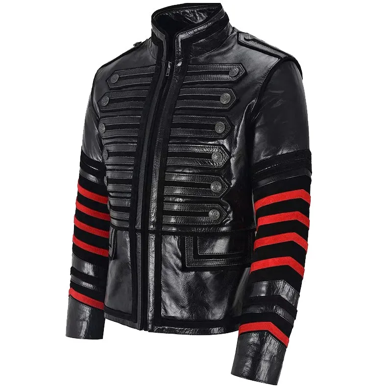 Gothic Military Style Leather Jacket Men's