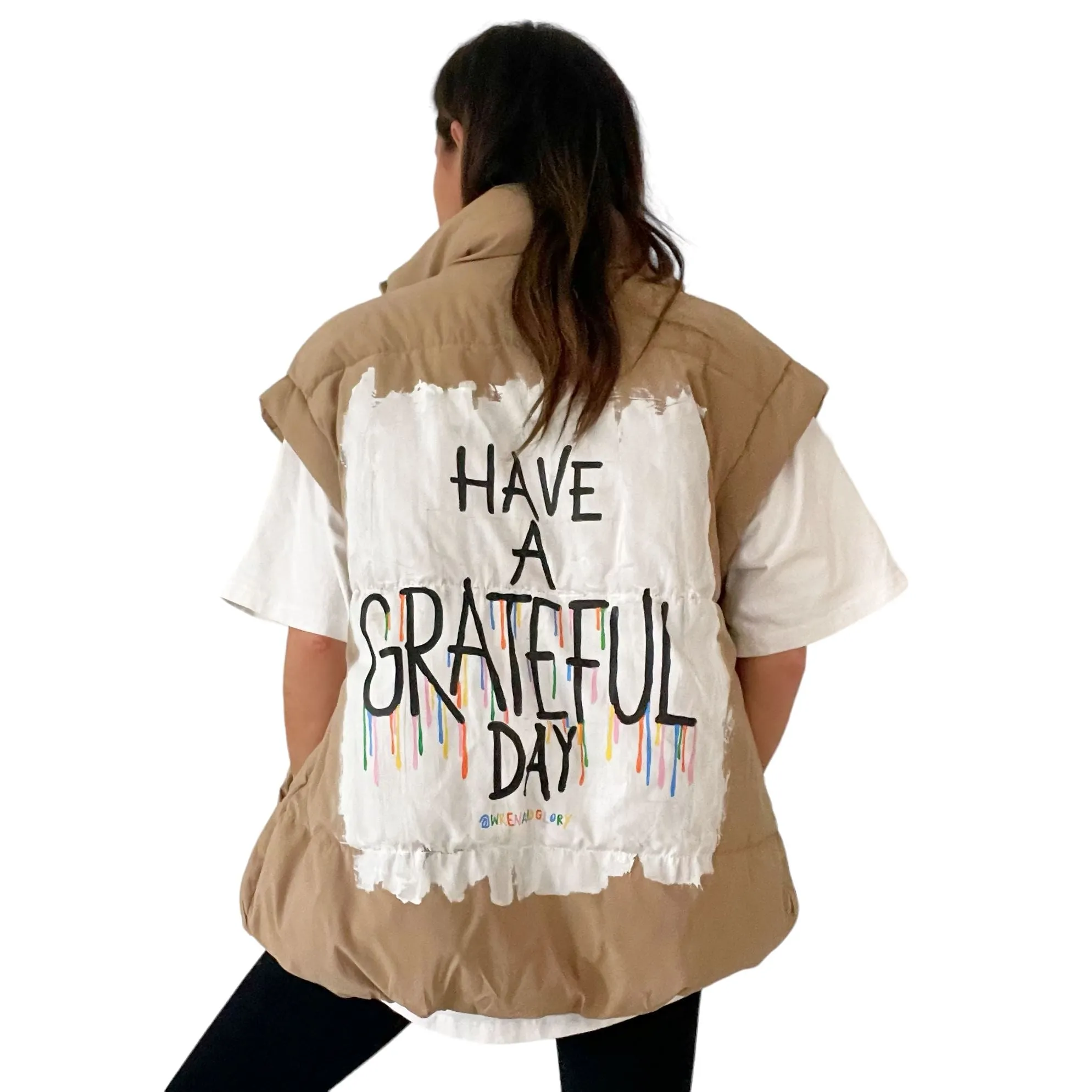 'Grateful' Painted Puffer Vest