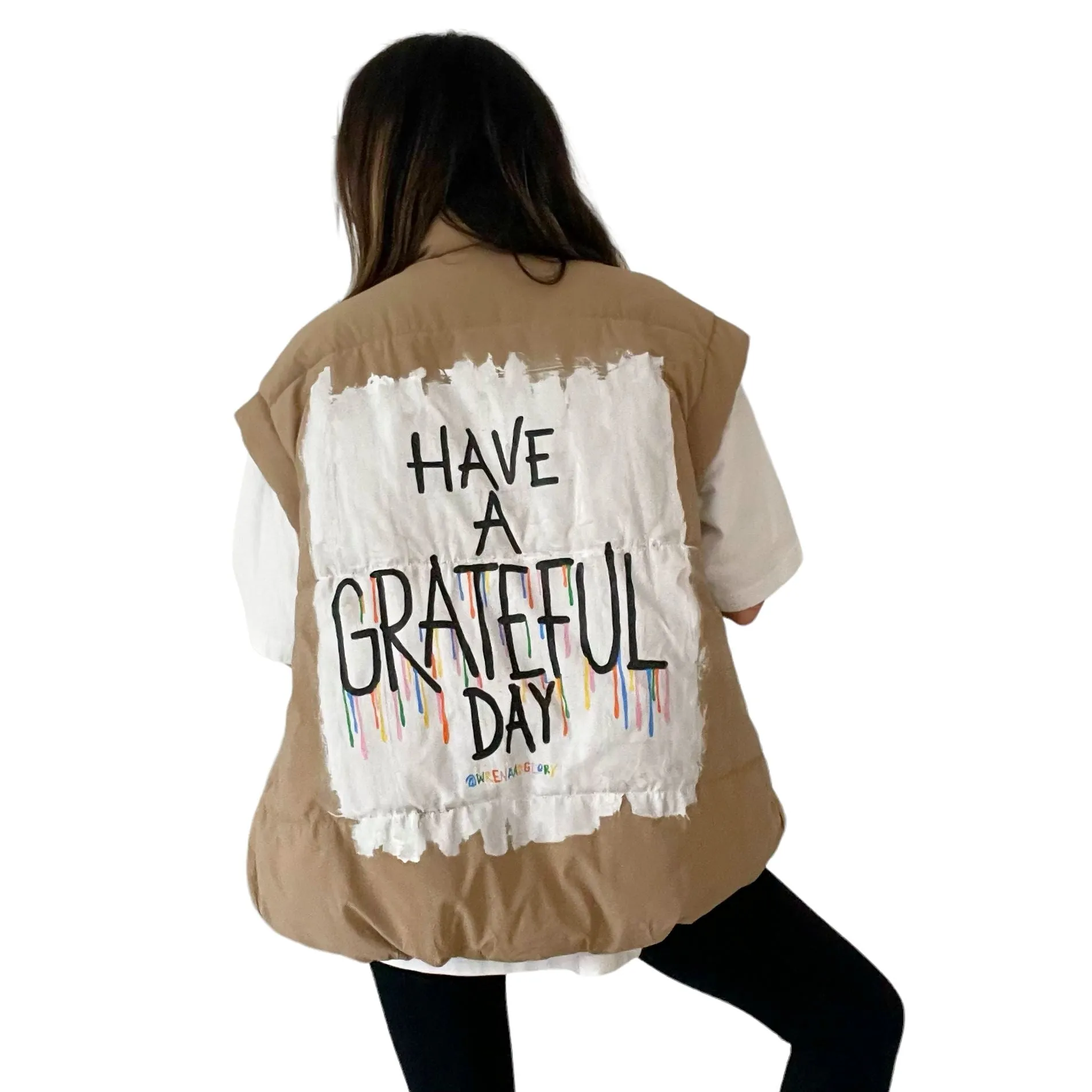 'Grateful' Painted Puffer Vest