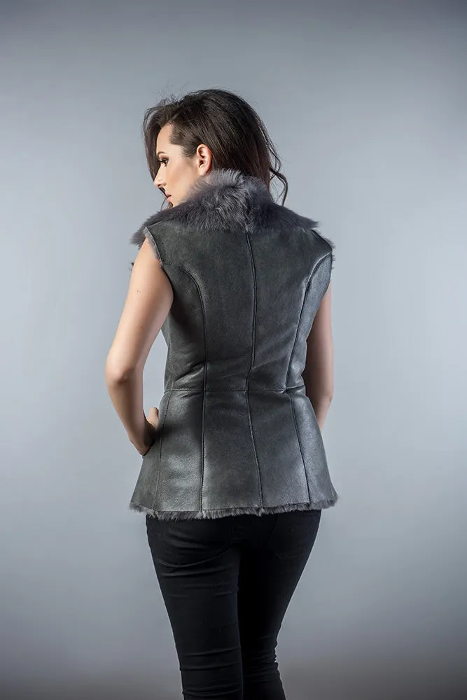 Gray Genuine Nappa Lambskin Fur Vest