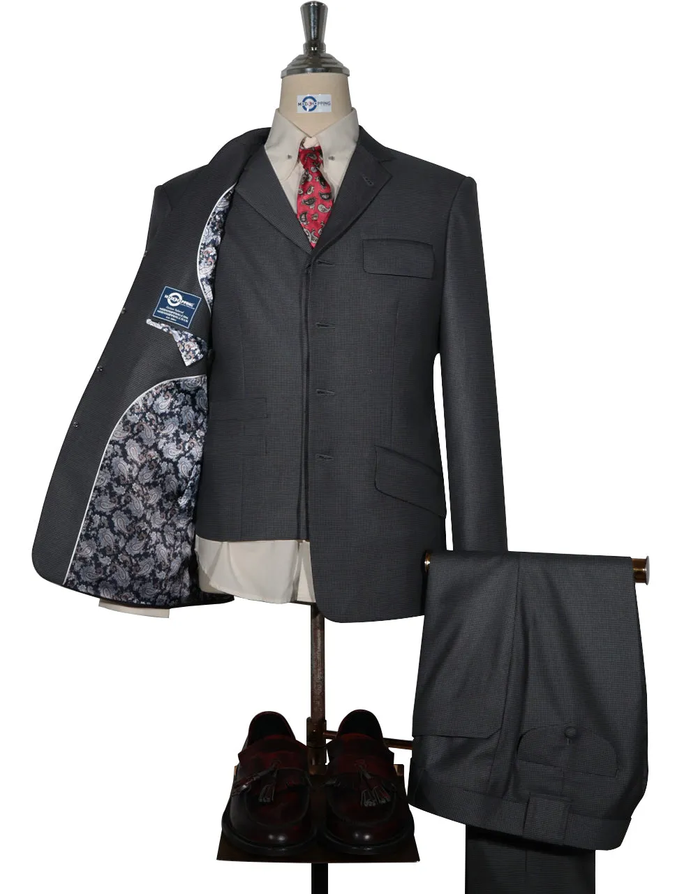 Grey and Black Small Houndstooth 3 Piece Suit