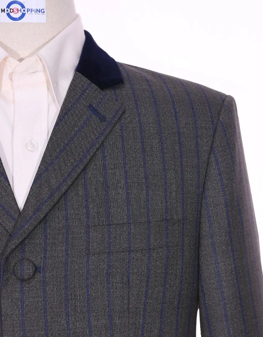 Grey And Navy Blue Stripe Jacket | 60s Style Jacket.