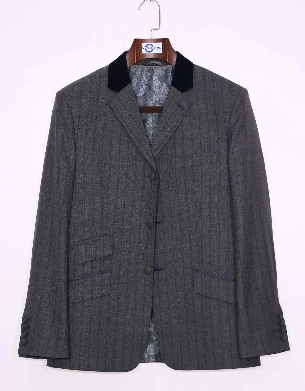 Grey And Navy Blue Stripe Jacket | 60s Style Jacket.