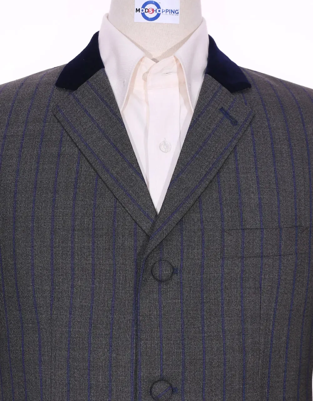 Grey And Navy Blue Stripe Jacket | 60s Style Jacket.